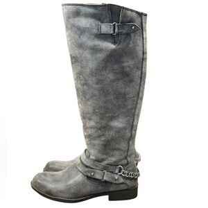 Madden Girl Caanyon Gray Wide Calf Knee High Riding Boots Ankle Chains Size 8.5